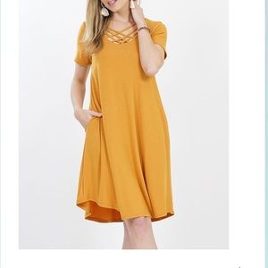 POCKETS! Soft cotton swing dress crisscross front